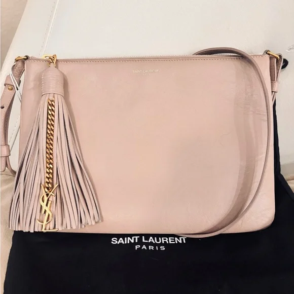 Saint Laurent YSL “Teen” Monogram Tassle Blush Leather Small Crossbody Bag - Picture 2 of 14